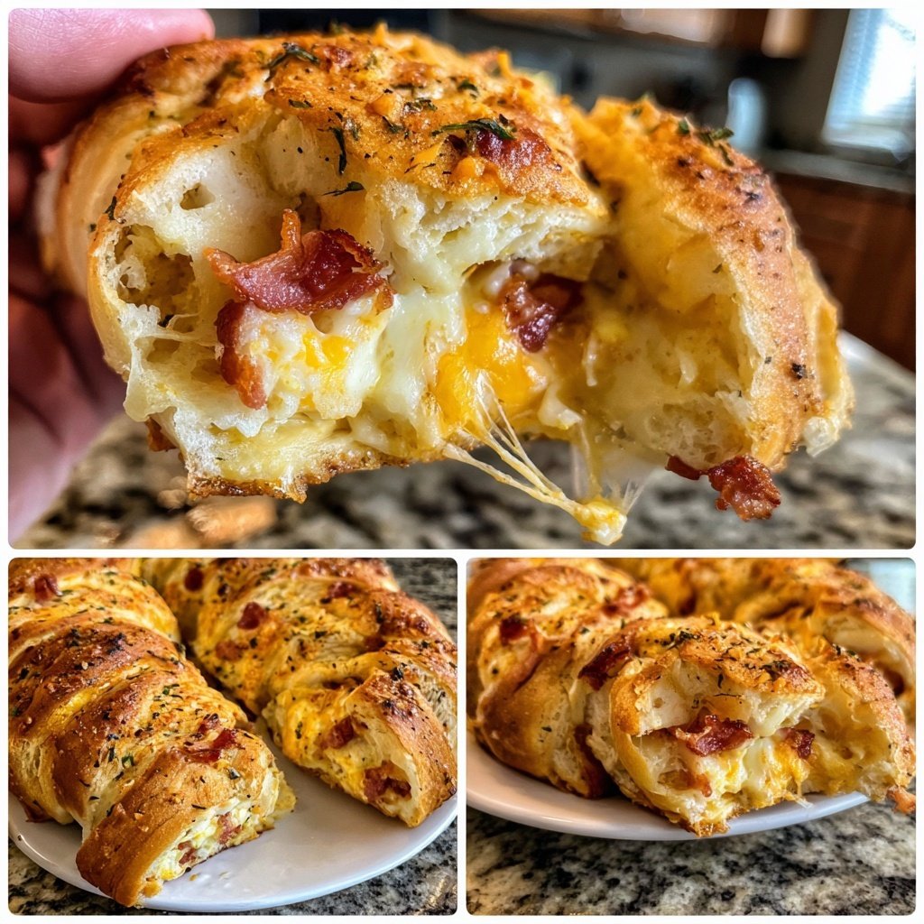 Frühstücksrollen mit Rührei, Käse und Speck