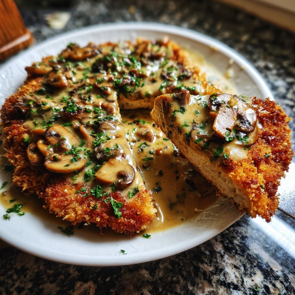 Deutsches Schnitzel mit Pilzsoße