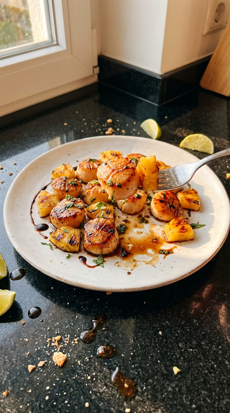 Karibische Gebratene Jakobsmuscheln mit Ananas​