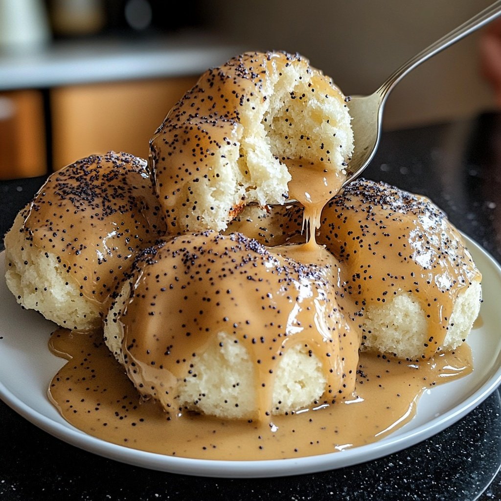 Germknödel mit Vanillesauce und Mohnzucker