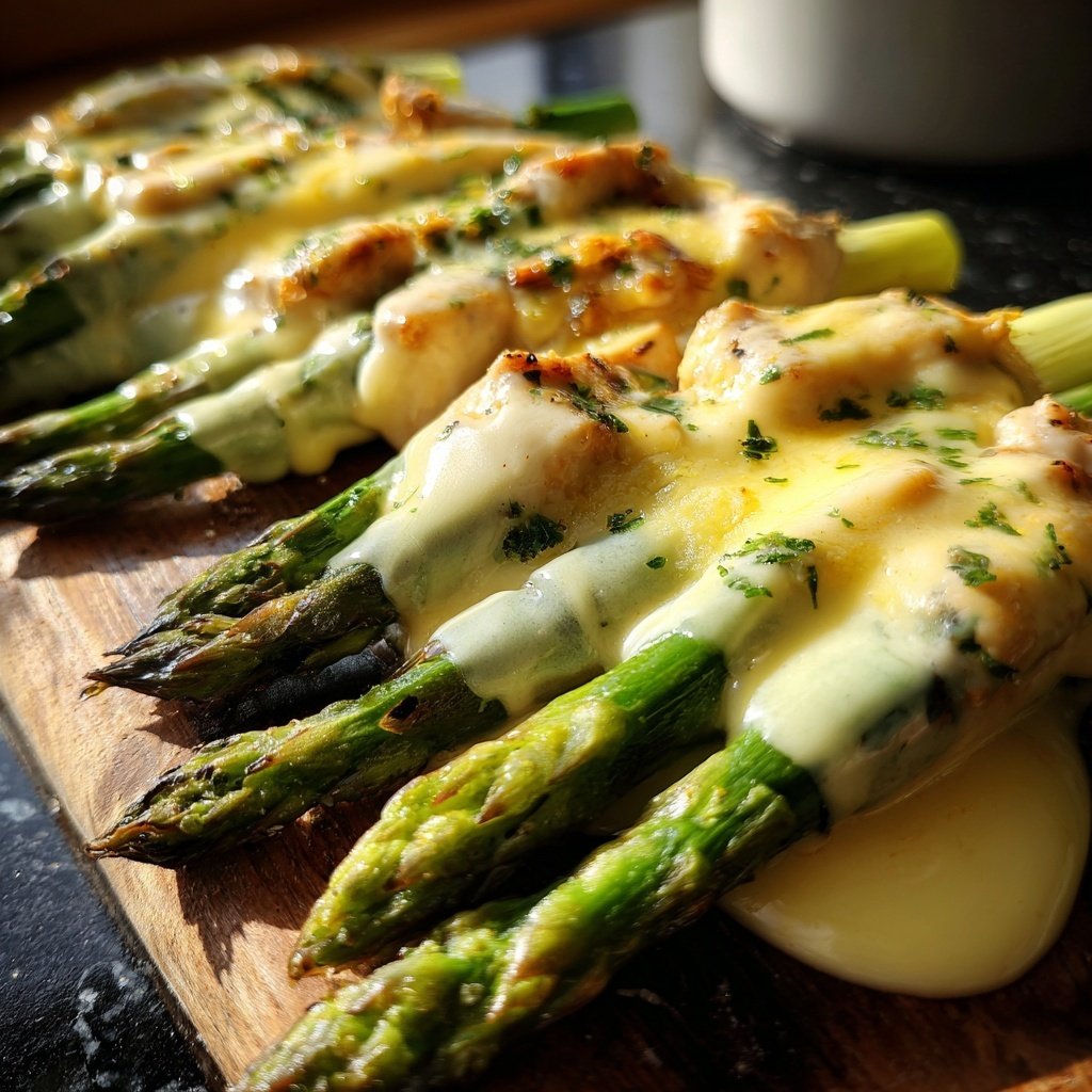 Raclette mit Hähnchenwürfeln, Spargel, Erbsen und Sauce Hollandaise​