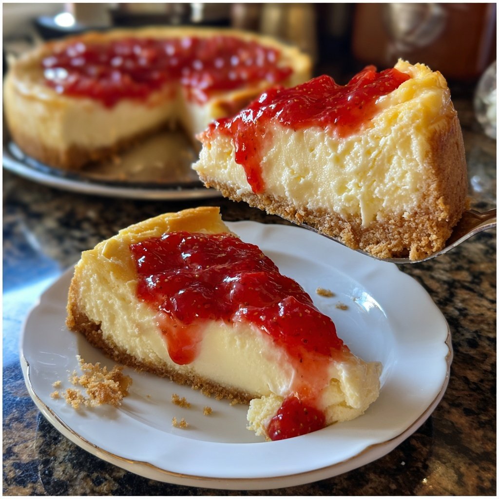 Käsekuchen mit Erdbeersoße