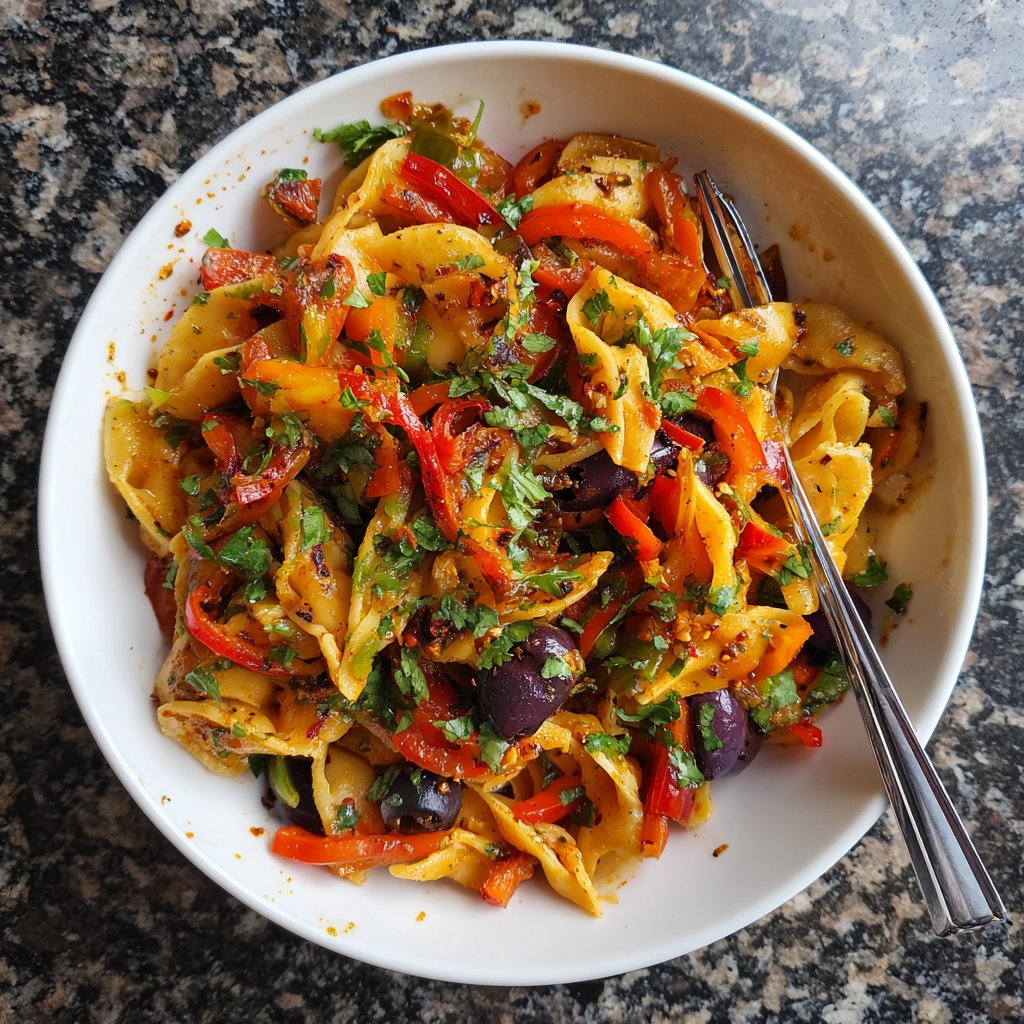 Harissa Pasta Salat Mediterran frisch